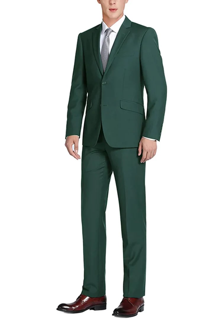 Trajes Elegantes Para Hombre - Trajes De Vestir - Mens Basic Two Button Classic Fit Hunter Green Suit