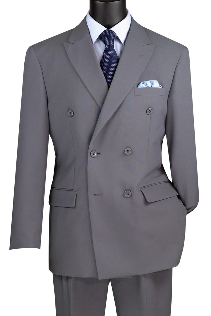 Trajes Elegantes Para Hombre - Trajes De Vestir - Mens Classic Double Breasted Grey Poplin Suit