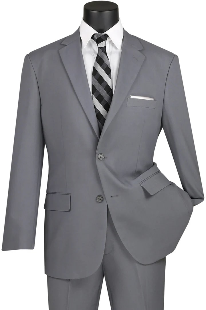 Trajes Elegantes Para Hombre - Trajes de Vestir - Mens Two Button Grey Classic Poplin Suit