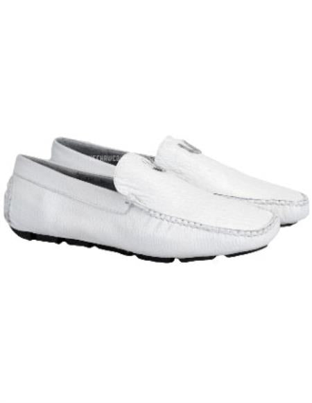 Mocasín de vestir elegante de piel de tiburón auténtica Vestigium blanco hecho a mano para hombre con forro completo de cuero