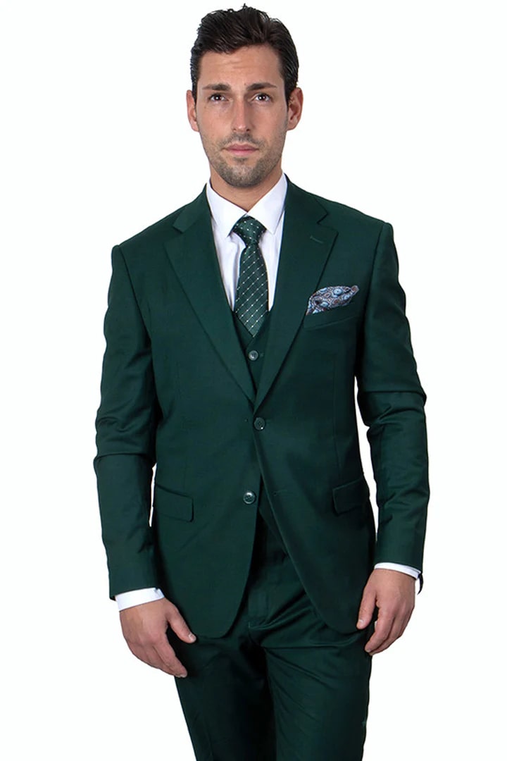 Trajes Elegantes Para Hombre - Trajes De Vestir - Mens Two Button Vested Stacy Adams Hunter Green Basic Suit