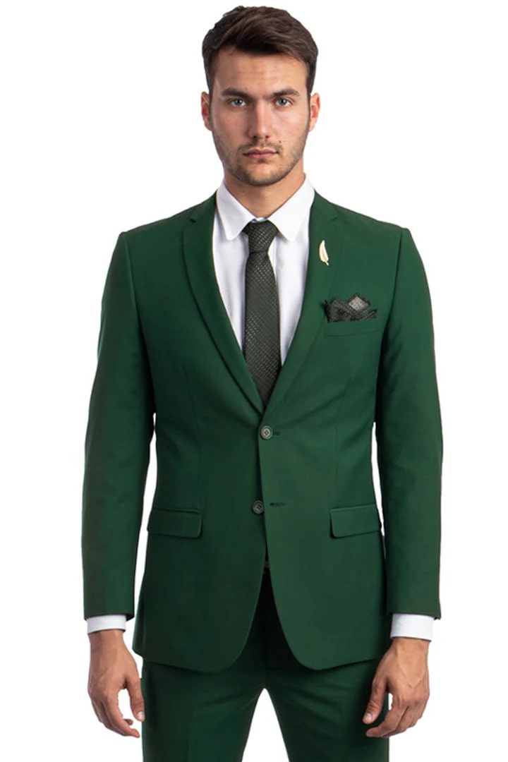 Trajes Elegantes Para Hombre - Trajes De Vestir - Mens Basic Two Button Slim Fit Hunter Green Wedding Suit