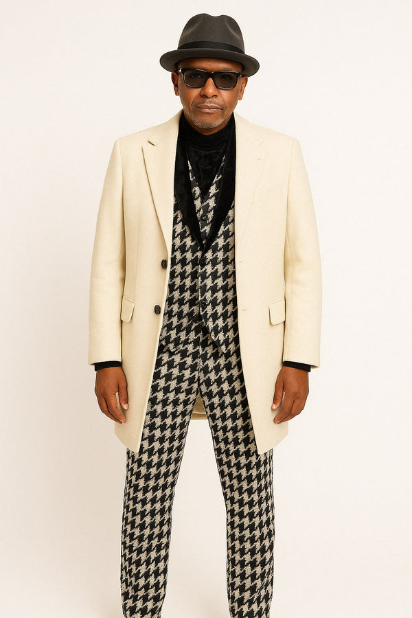 Car Coat - Ivory Overcoat Carmel Zhao Mens 3/4 Length Top Coat - Single Breasted Carcoat