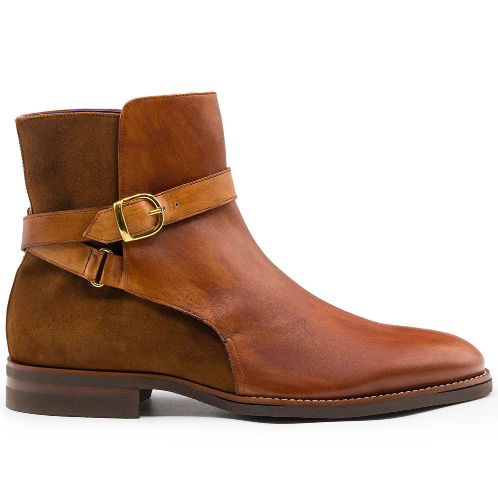 Zelli Jodphur Double Buckle Boot in Italian Calfskin & Suede Cognac