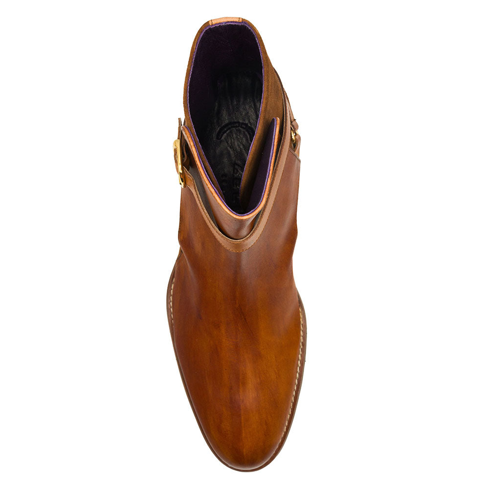 Zelli Jodphur Double Buckle Boot in Italian Calfskin & Suede Cognac