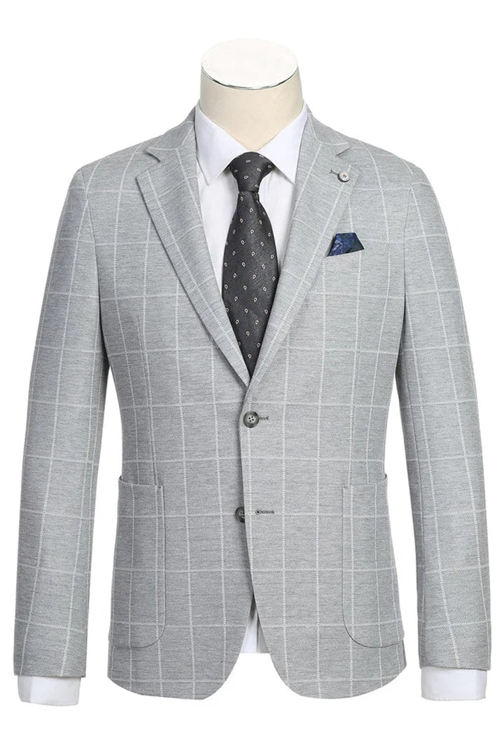 Sacos Vaqueros - Sacos Para Hombre - Blazer deportivo sin estructura de media lona para hombre en cuadros de ventana gris claro y blanco