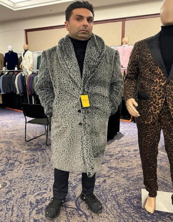 Full Length Coat - Gray Fur Coat - Leopard Faux Fur Coat With Full Length - Grey Winter Coat