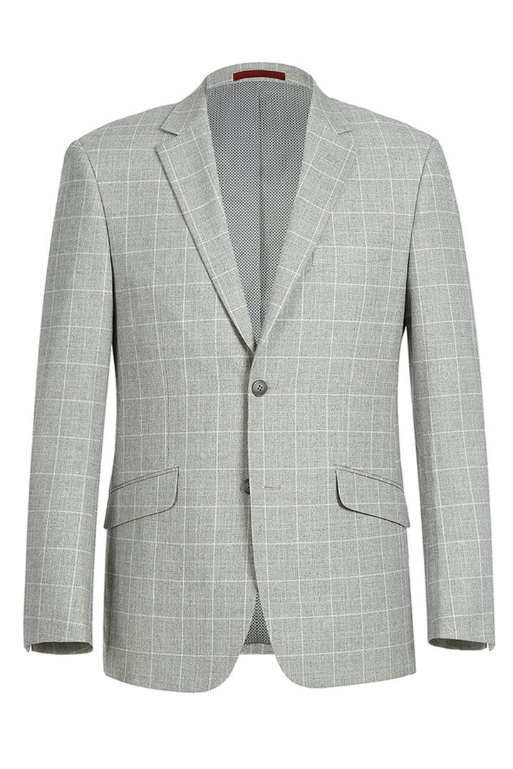 Sacos Vaqueros - Sacos Para Hombre  - Mens Two Button Slim Fit Sport Coat Blazer In Light Grey Ash Windowpane Plaid