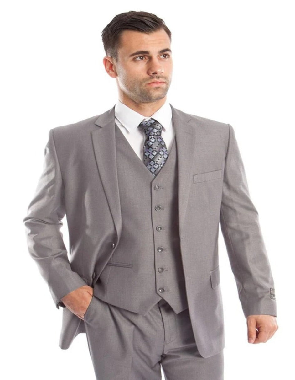 Traje gris claro - Traje gris plateado para boda - Traje de negocios gris claro de dos botones de color liso para hombre