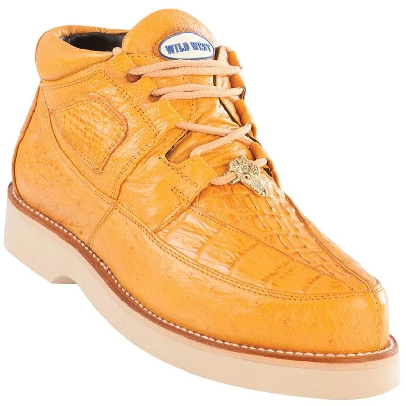 Zapatos De Avestruz Originales Para Hombre - Zapatos de Cocodrilo y Panza de Avestruz Color Mantequilla Wild West