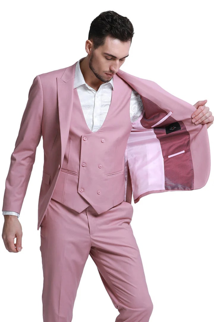 Trajes Elegantes Para Hombre - Trajes De Vestir - Mens Slim Fit One button Mauve Pink Wedding Suit