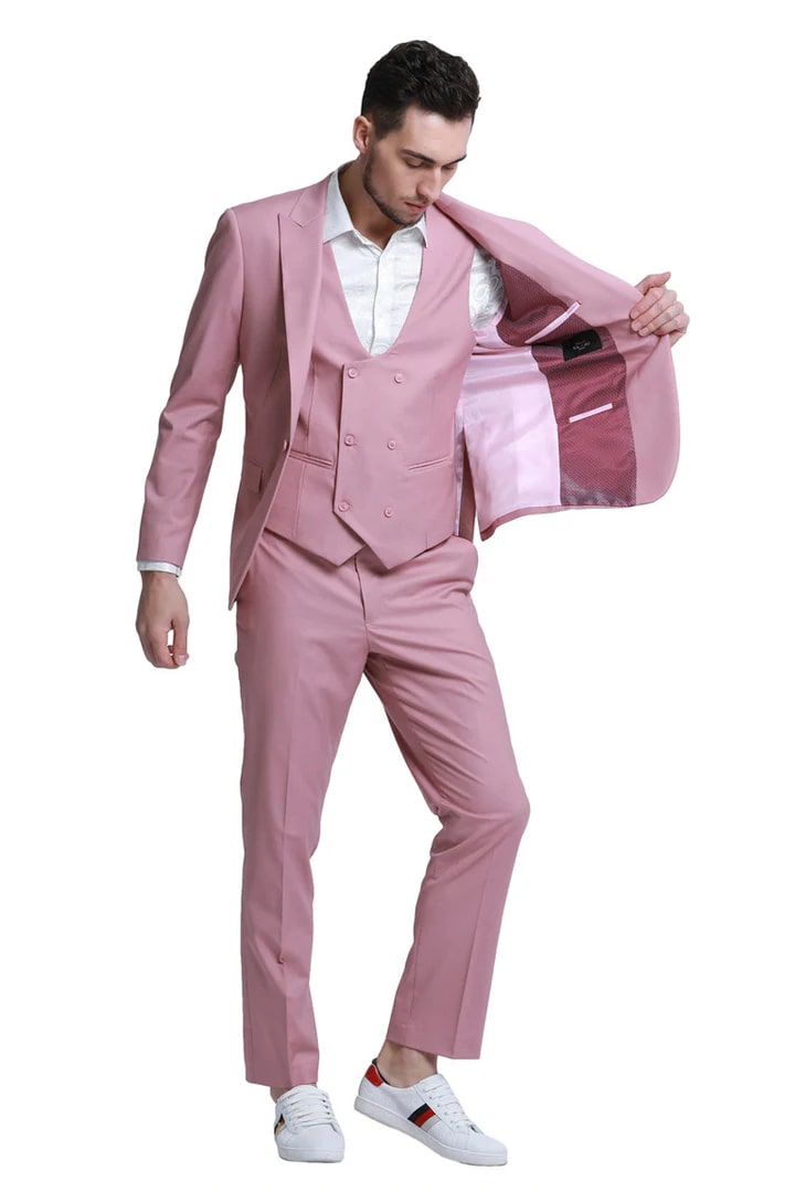 Trajes Elegantes Para Hombre - Trajes De Vestir - Mens Slim Fit One button Mauve Pink Wedding Suit
