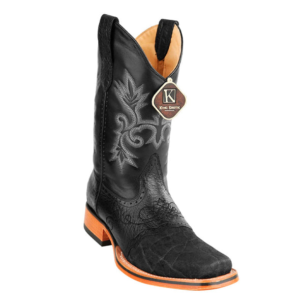 Elephant Skin - Men's King Exotic Elephant Skin Boots With Saddle Square Toe Handcrafted Black (48177005)