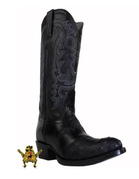 Botas de vaquero negras de punta semiovalada para hombre, hechas a mano, de piel auténtica de avestruz, a precio económico, a la venta en línea - Botas De Avestruz