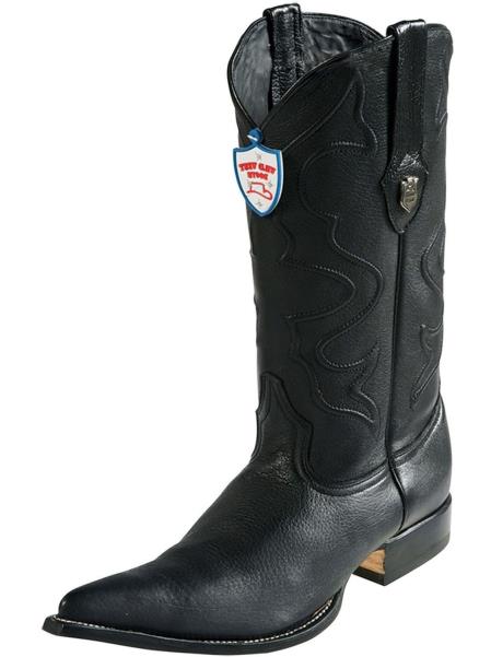 Botas de vaquero de vestir hechas a mano con 3 puntas de piel de alce del lejano oeste negras para hombre a precio económico en venta en línea con tapa de talón reemplazable