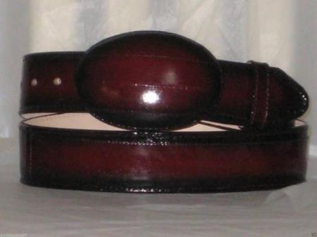 Cinturón vaquero estilo western auténtico de piel de anguila color burdeos, vino y granate descolorido