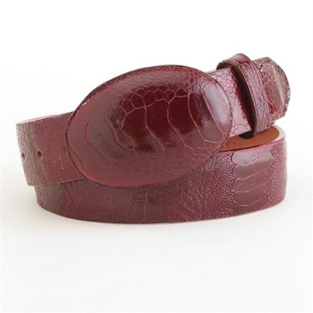 Cinturón de piel de avestruz auténtico y genuino en color burdeos, vino y granate