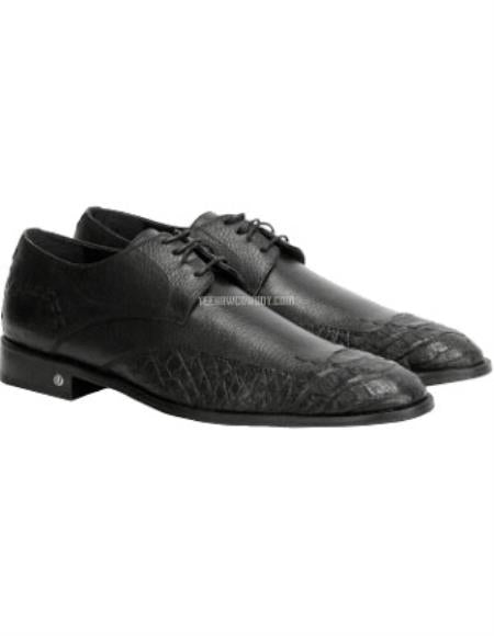 Zapatos Derby Vestigium de piel auténtica de color negro con panza de caimán para hombre