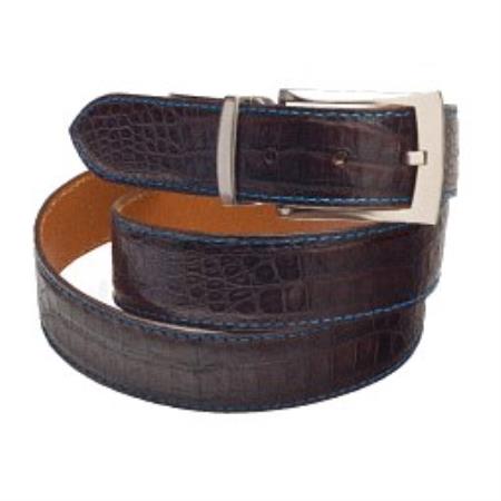 Matte Crocodile ~ World Best Alligator ~ Gator Skin Belt Available In Black/Blue, Brown/Blue & Navy/Blue Colors Cinturon De Cocodrilo