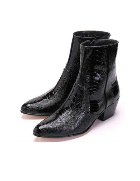 Ostrich Leg Ankle Boots - Negro Avestruz Cuero Alto Tacon Vestir Bota SKU*MK828