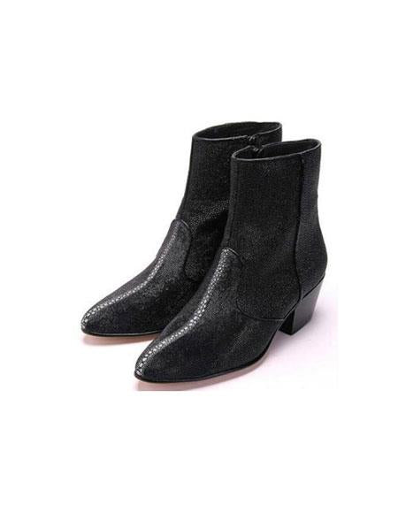 Stingray Skin Ankle Boots - Men's Los Altos Boots Genuine Stingray Mantarraya Skin Inside Zipper Black Botas De Mantarraya - Mantarraya Boots Ankle Dress Style For Man