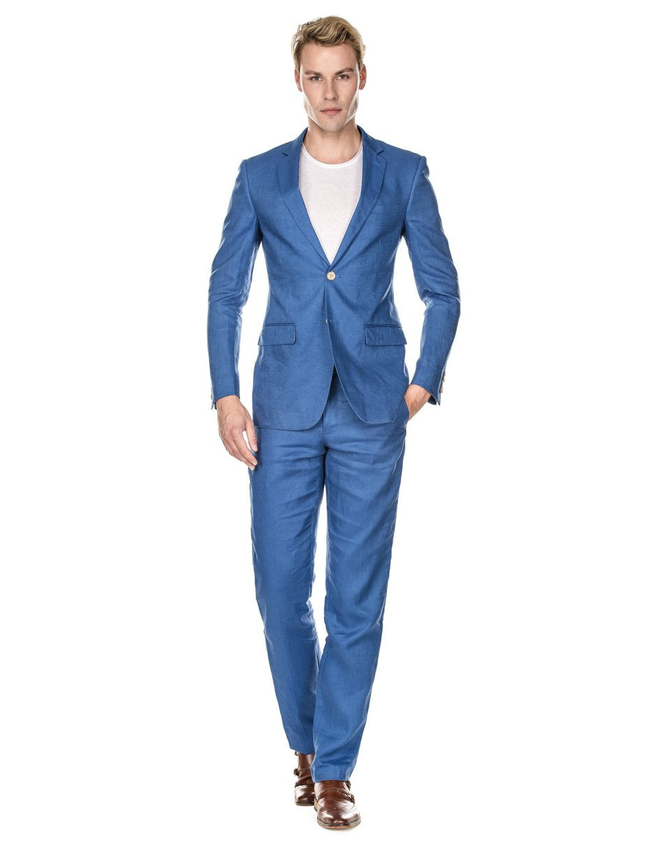 Traje de boda de lino de corte moderno para hombre, color índigo