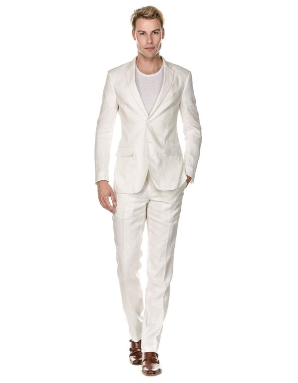 Linen Suit - Mens Modern Fit Linen Wedding Suit White