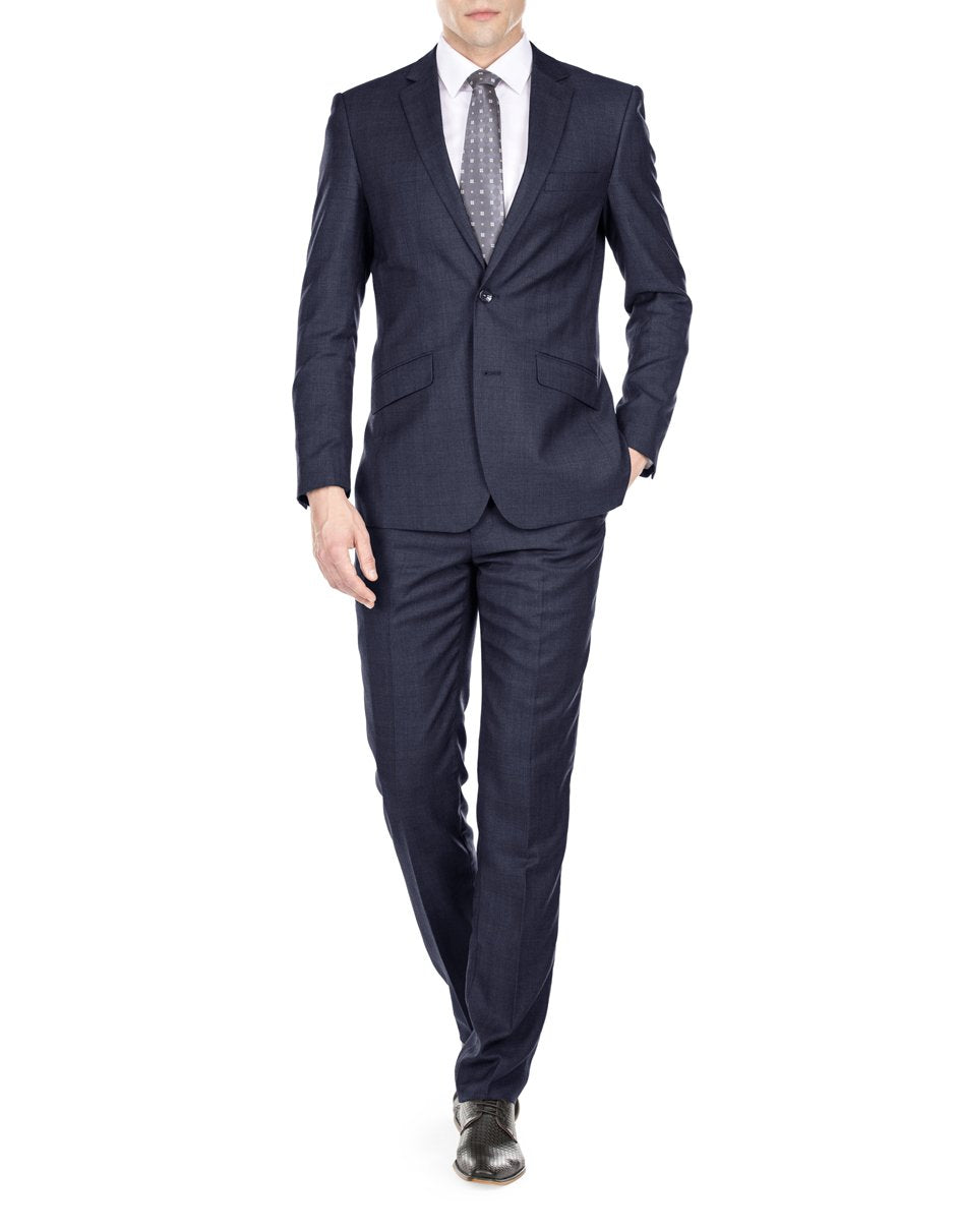 Trajes De Dombre Para Boda - Trajes De Novio - Traje Para Hombre -Navy Blue Textured Fit Suit