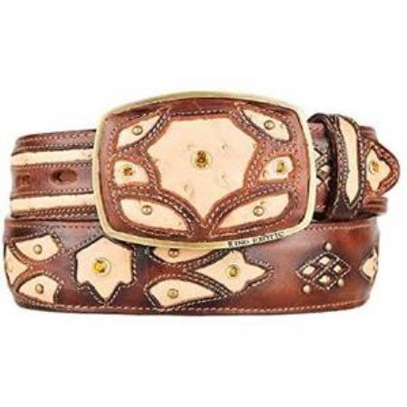 Cinturón occidental de moda para hombre, de piel de avestruz original de órix bruñido y pluma completa