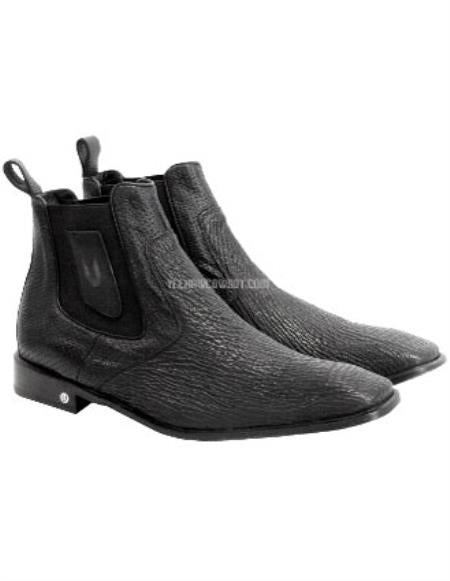 Vestgum Boots - Men's Black Full Leather Vestigium Genuine Sharkskin Chelsea Boots