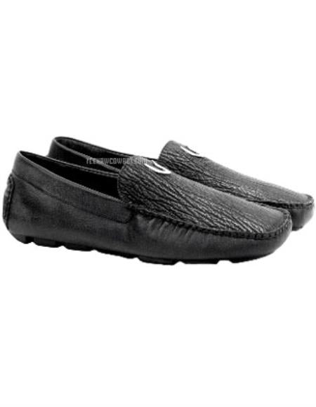 Mocasín elegante de piel de tiburón auténtica Vestigium negro para hombre con forro completo de cuero