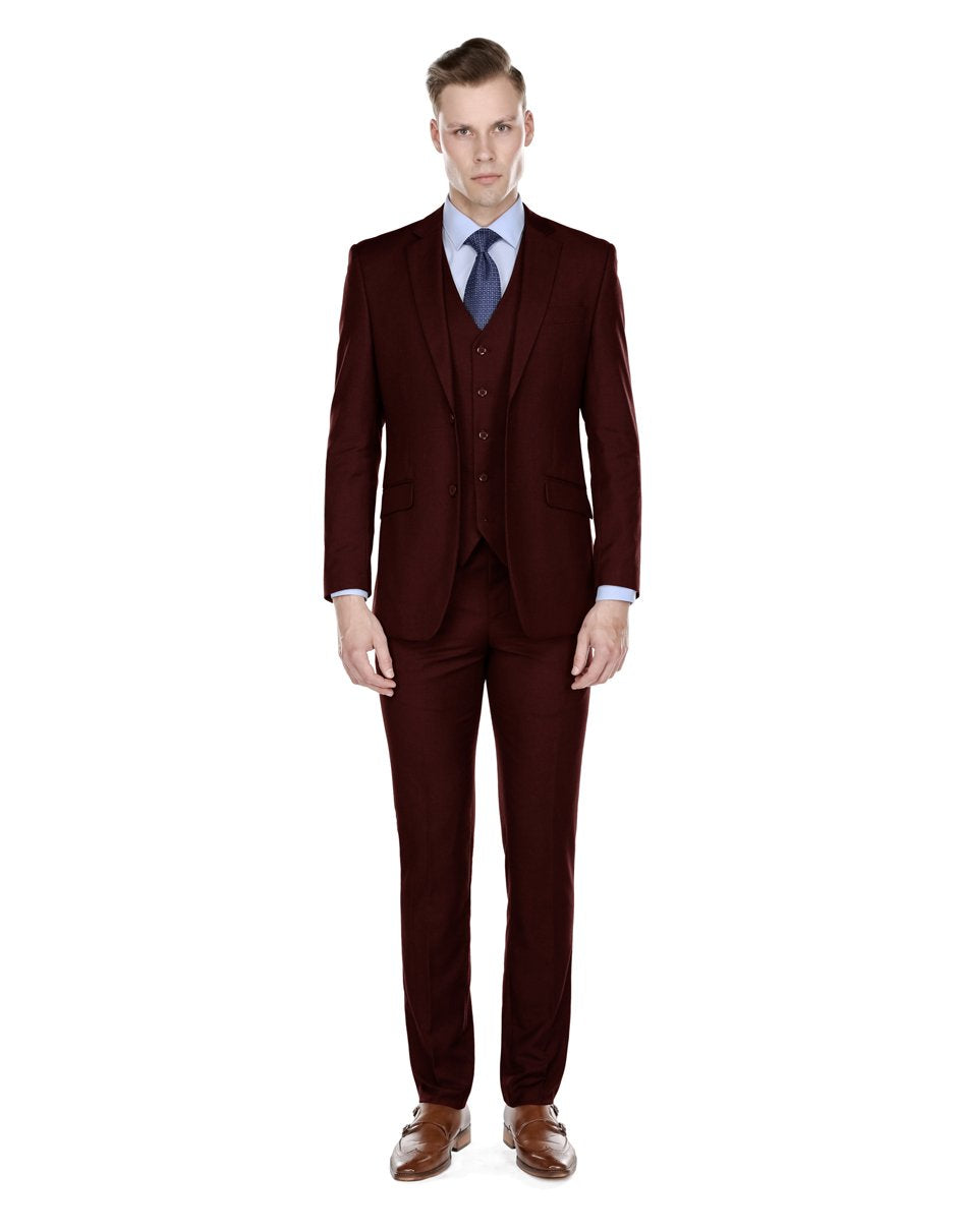 Trajes De Dombre Para Boda - Trajes De Novio - Traje Para Hombre - Burgundy Vested Savvy Suit