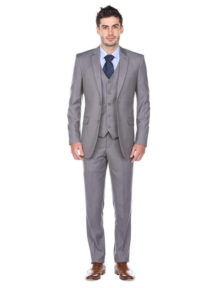 Traje ajustado con chaleco para hombre gris