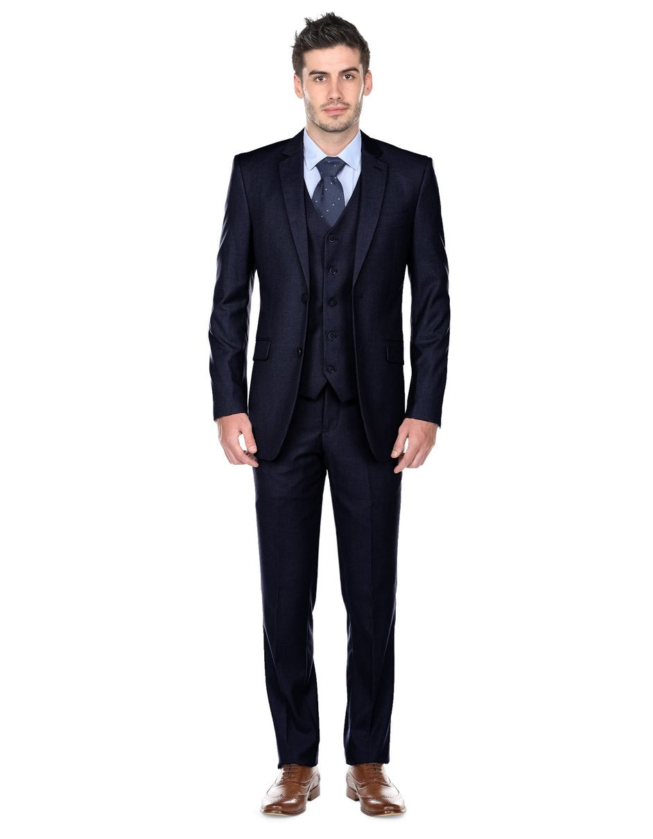 Traje ajustado con chaleco para hombre azul medianoche