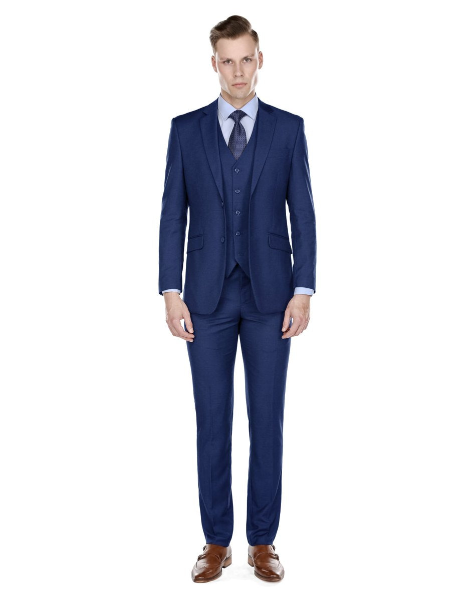 Traje elegante ajustado con chaleco para hombre, azul índigo