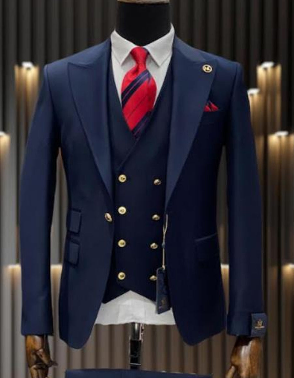 Trajes De Dombre Para Boda - Trajes De Novio - Traje Para Hombre - Navy Gold buttons Suit