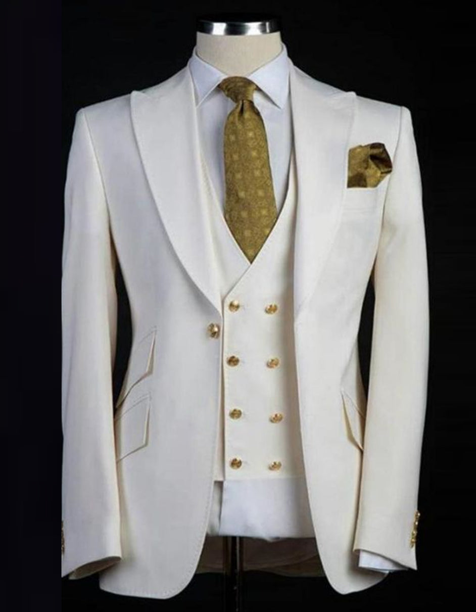 Trajes De Dombre Para Boda - Trajes De Novio - Traje Para Hombre - White Gold buttons Suit