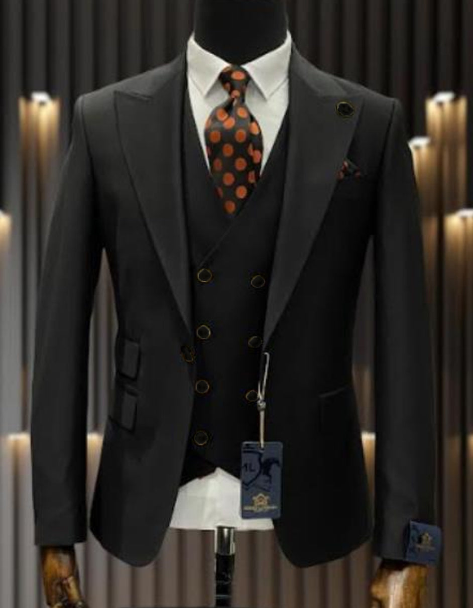 Trajes De Dombre Para Boda - Trajes De Novio - Traje Para Hombre - Black Pinstripe Suit