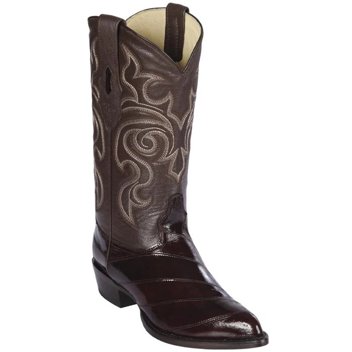 J Toe Cowboy Boots - J Toe Western Boots - Los Altos Boots - Mens Dress Cowboy Boot - Low Priced Mens Brown Eel Boots J-Toe- 