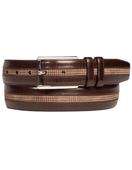 Mezlan Belts Men's Brown/Taupe Genuine Calfskin / Printed Suede Belt