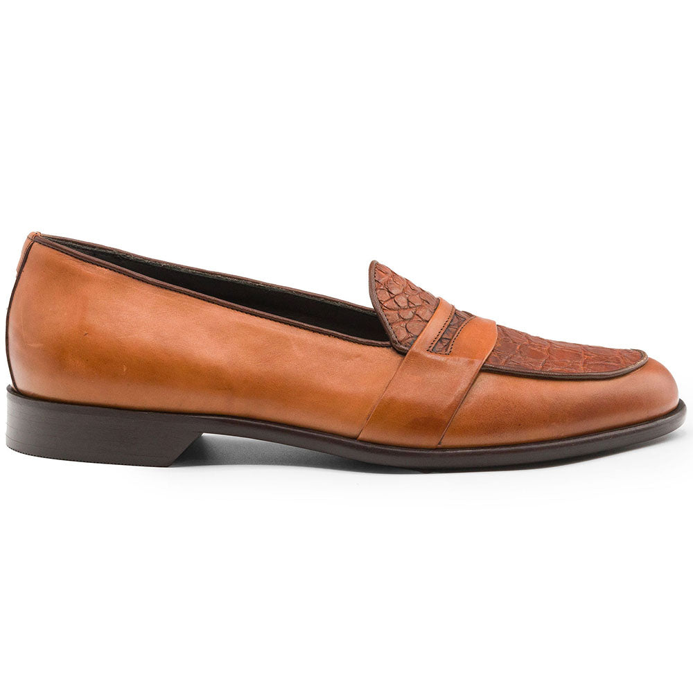 Zelli Milan Genuine Crocodile and Calfskin Loafer in Cognac