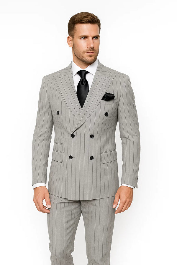 Vintage Suit - Gray and Black Pinstripe Double Breasted - Modern Fit 1920s Vintage Looking Suit
