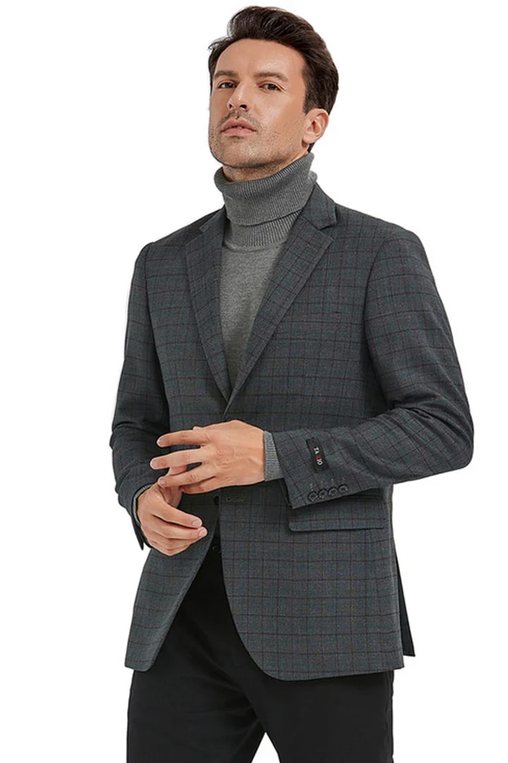 Sacos Vaqueros - Sacos Para Hombre - Men's Slim Fit 2 Button Sport Coat Blazer In Charcoal Grey Mini Window Pane