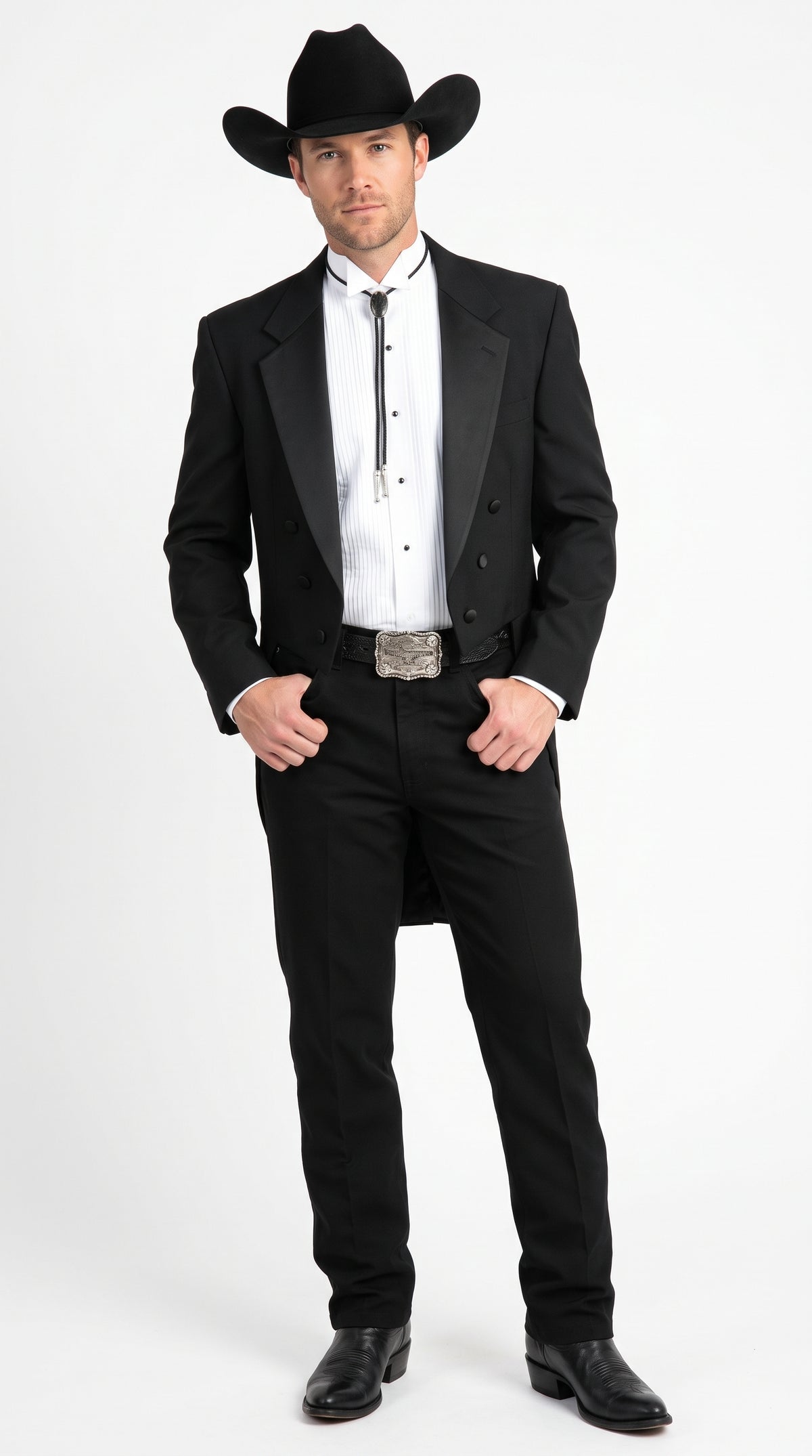 Men’s Black Western Cowboy Tail Tuxedo, Formal Wedding Tailcoat Suit for Country Events