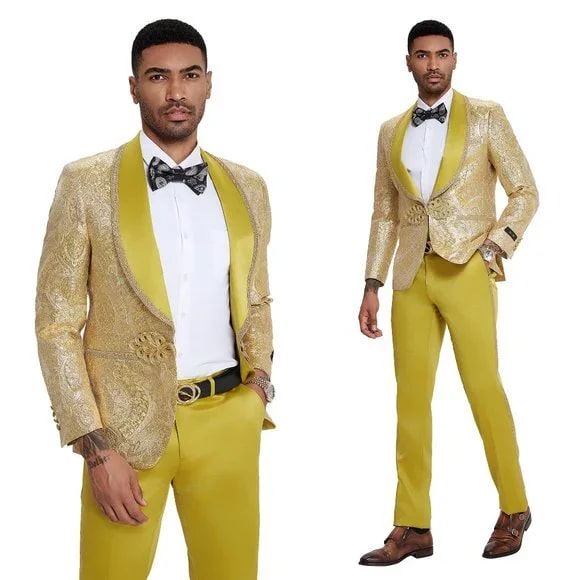 Trajes De Dombre Para Boda - Trajes De Novio - Traje Para Hombre - Mustard Suit