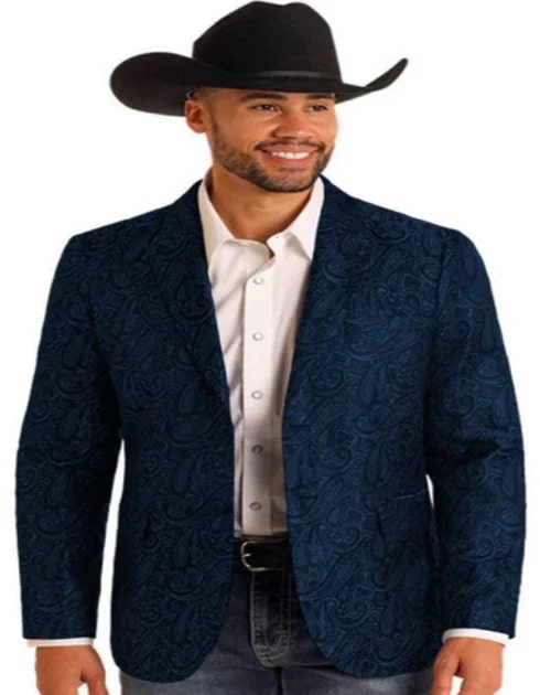Paisley Blazers - Western Blazers - Saco Vaquero Para Hombre - Paisley Blazer in Navy