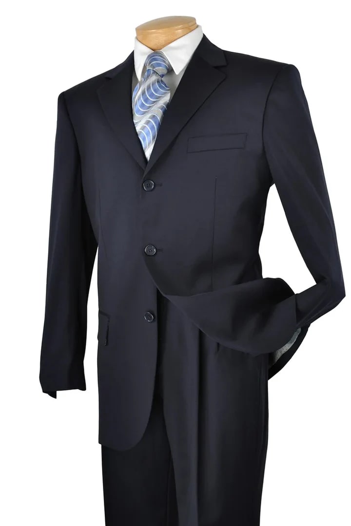 Trajes Elegantes Para Hombre - Trajes De Vestir - Mens Classic Three Button Regular Fit Navy Blue Suit