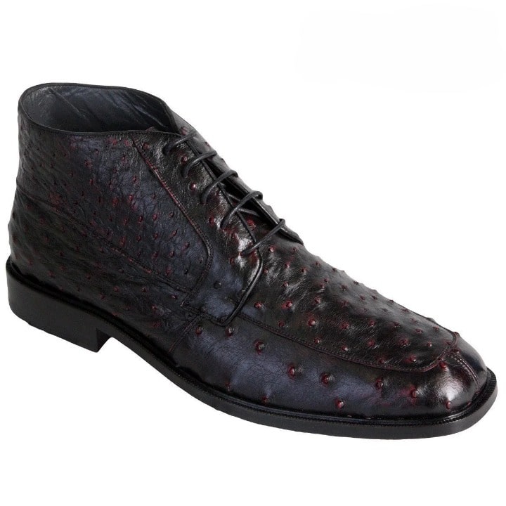Zapatos De Avestruz Originales Para Hombre - Zapato Botín Piel Negro Rojizo Avestruz