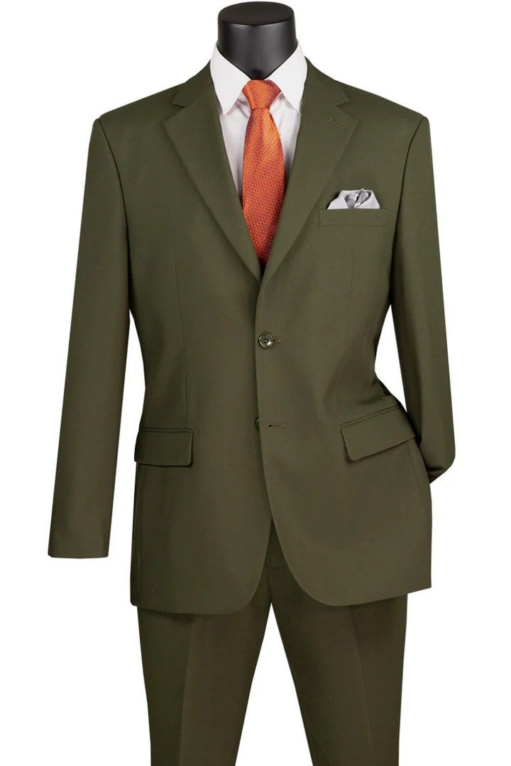 Trajes Elegantes Para Hombre - Trajes De Vestir - Mens Two Button Classic Poplin Olive Suit