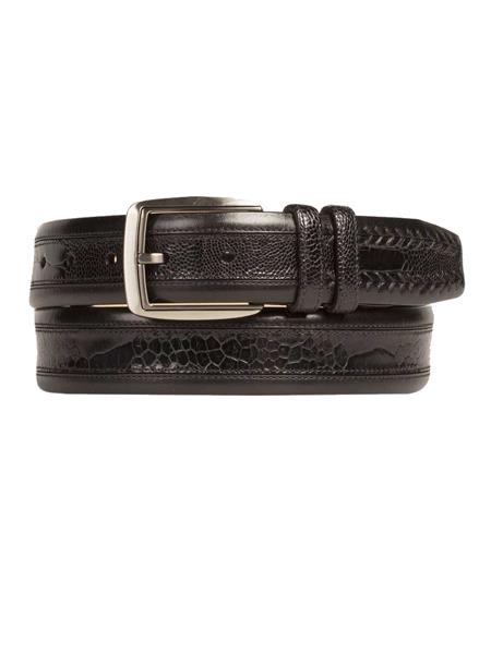 Cinturón de piel de avestruz/becerro auténtica de color marrón/rugby para hombre de la marca Mezlan Belts